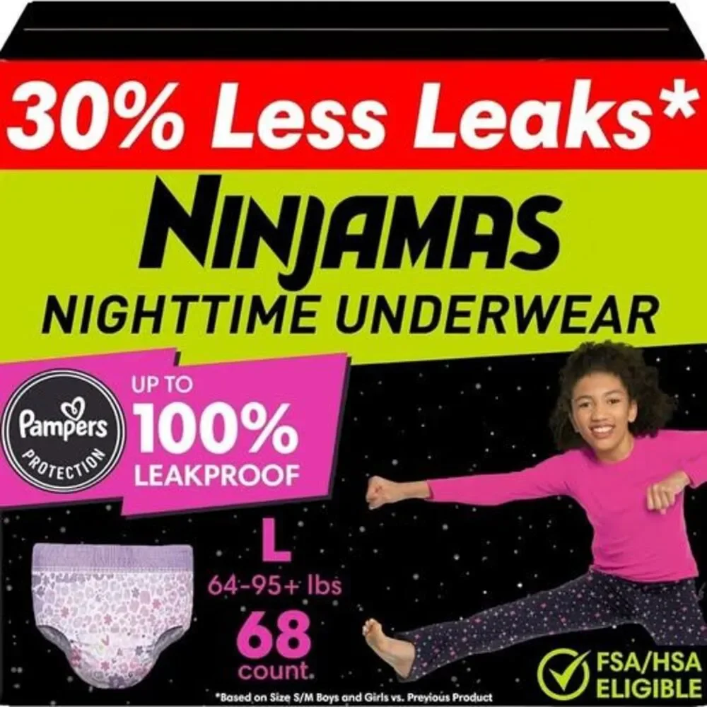 4 Packs Ninjamas Nighttime Underwear Girls Size L (68 Count Total) New